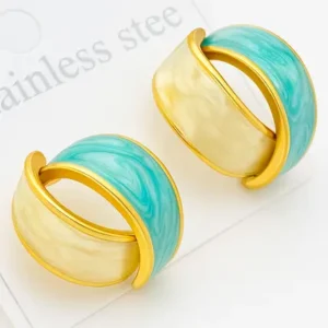 Aqua-Ivory-Enamel-Gold-Plated-Huggie-18K-Gold-Plated-Earrings