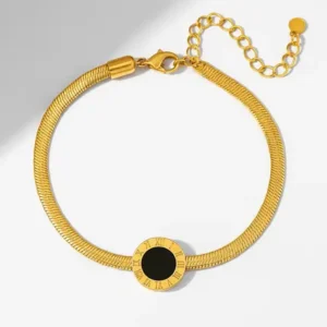Black-Onyx-Medallion-Snake-Chain-14K-PVD-Plated-Bracelet