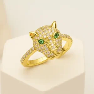 Emerald-Eyed-Panther-Ring-–-18K-Gold-Plated-with-Pave-Crystals