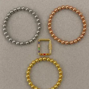 Tri-Tone-Beaded-Bracelet-Set-with-Multicolor-Carabiner-Clasp-18K-Gold-Plated