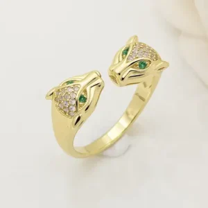 Twin-Panther-Head-Adjustable-18K-Gold-Plated-with-Green-Crystal-Eyes-Ring