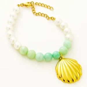 White-Pearl-Green-Jade-Beaded-Bracelet-with-18K-Gold-Plated-Shell-Charm
