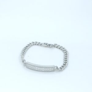 Cuban-Link-Chain-Bracelet-with-Diamond-Cut-Bar-–-Rhodium-Finish