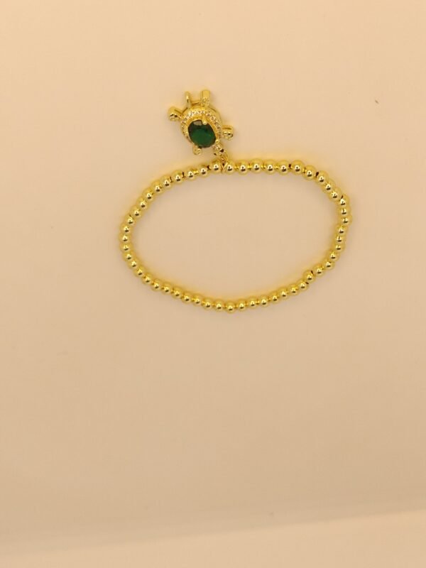 Gold Beaded Turtle Charm with Emerald Green Stone 18K Gold Plated Bracelet